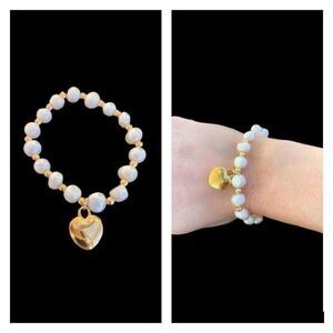 Real Pearl Bracelet - Gold Heart Charm - for Friend, Bridesmaid, Bridal, Wedding